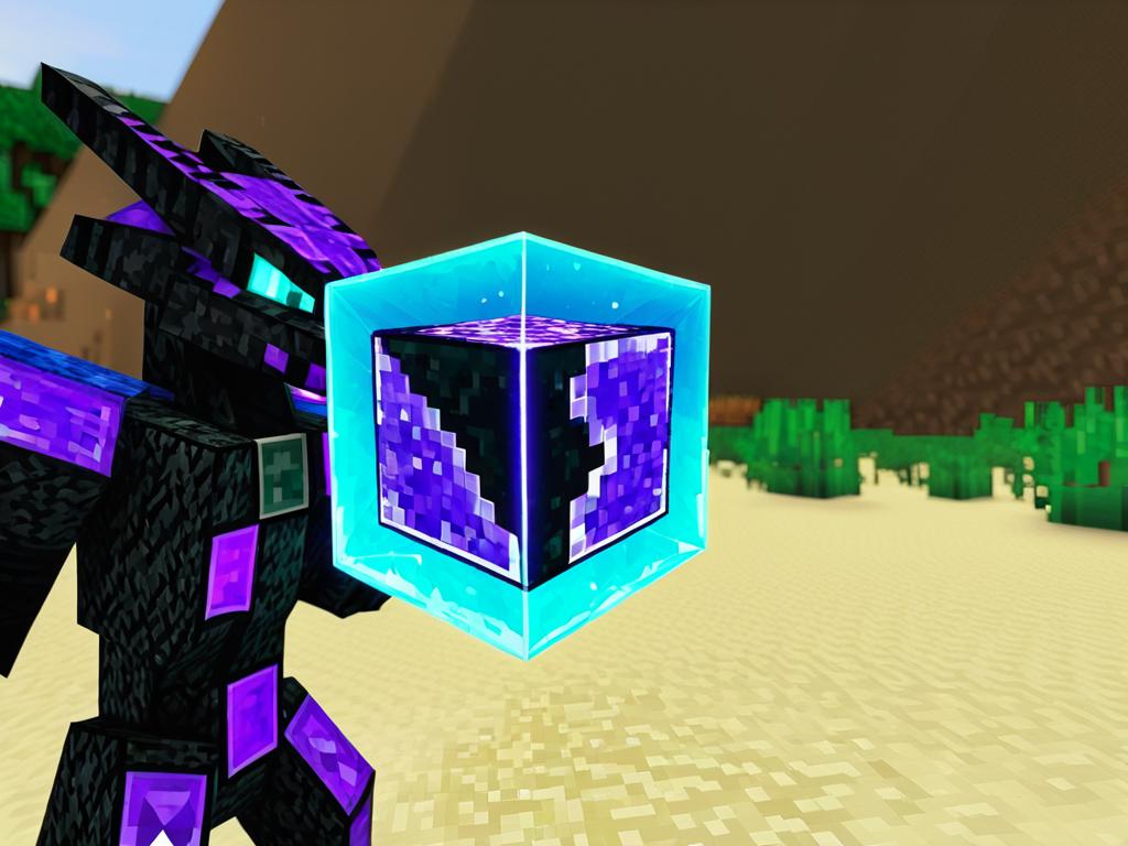 Игрок в Майнкрафте держит кристаллы Края для возрождения Дракона Края
