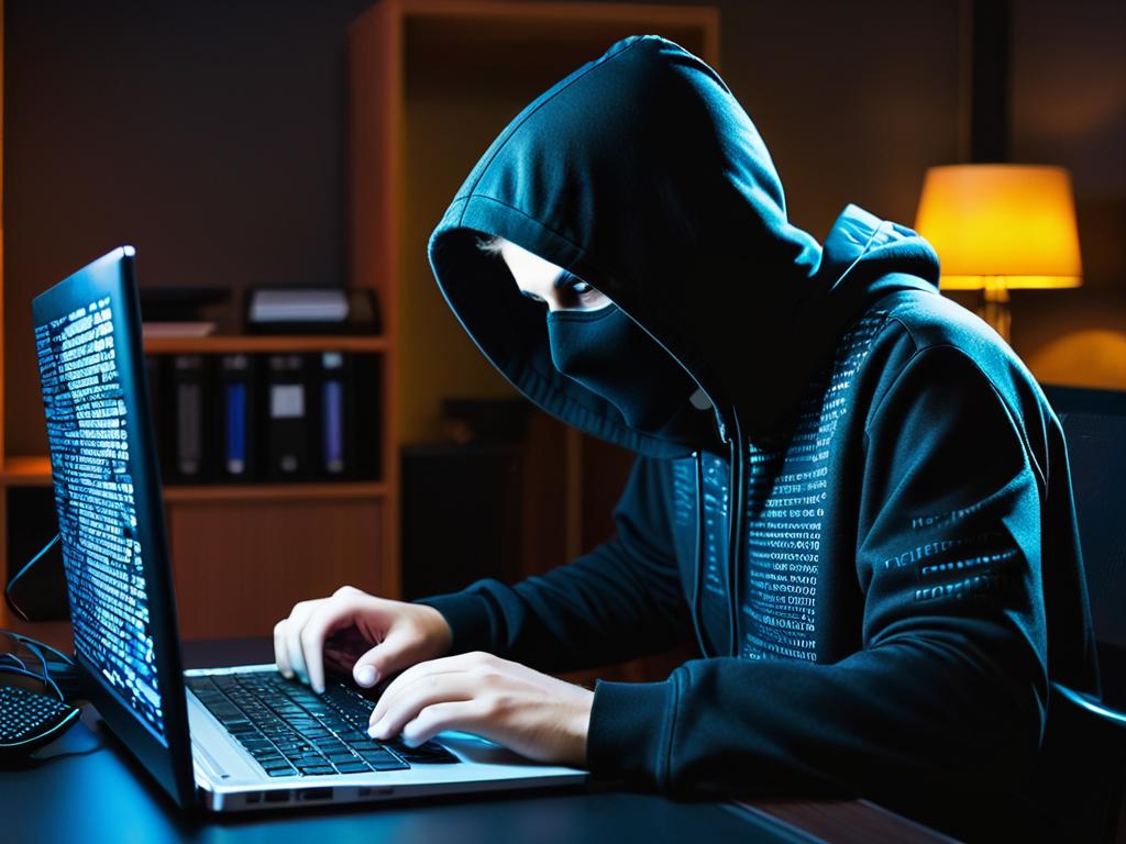 Хакер крадет данные с незащищенного паролем компьютера.