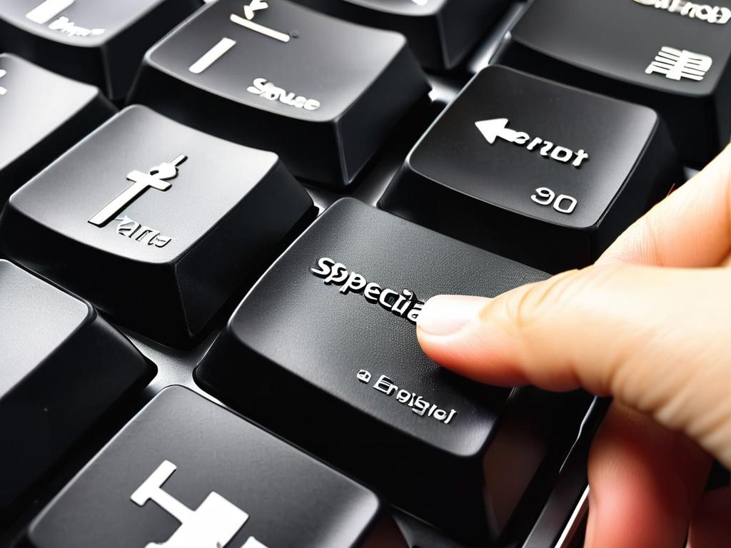 Рука нажимает сочетание клавиш на клавиатуре для вставки символа