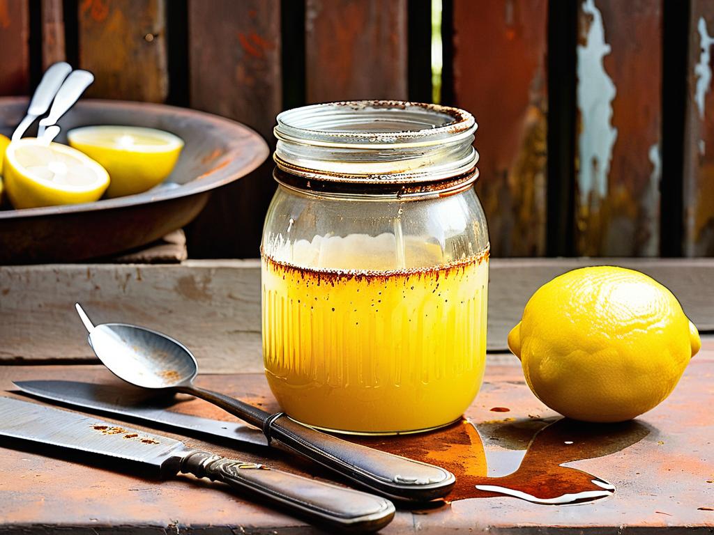 Столовые приборы с ржавчиной в стакане с лимонным соком