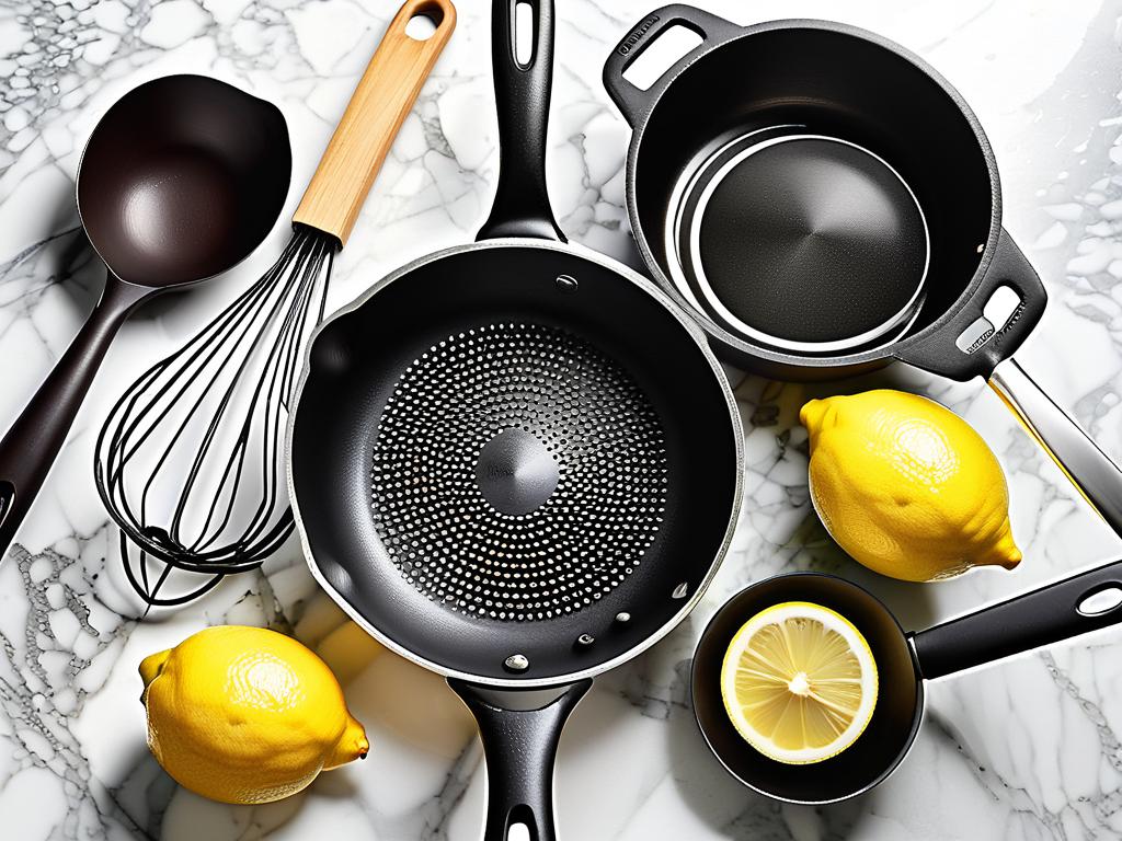 Кухонная утварь в растворе лимонной кислоты для очистки