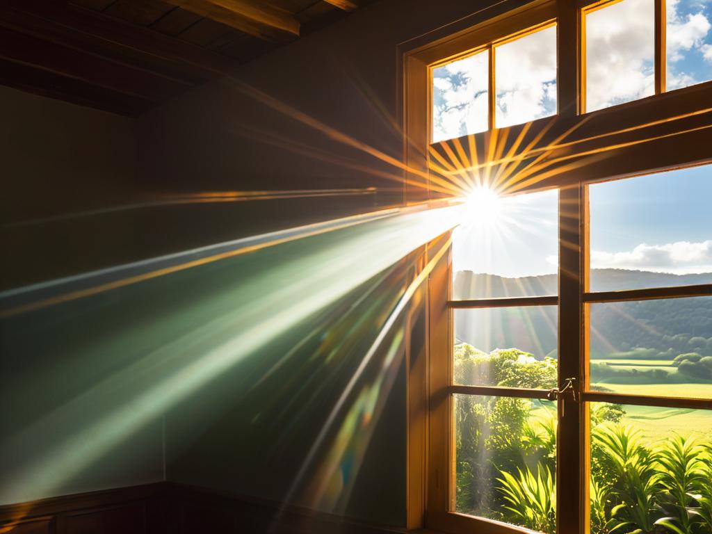 Луч солнца через окно символизирует новые надежды и возможности