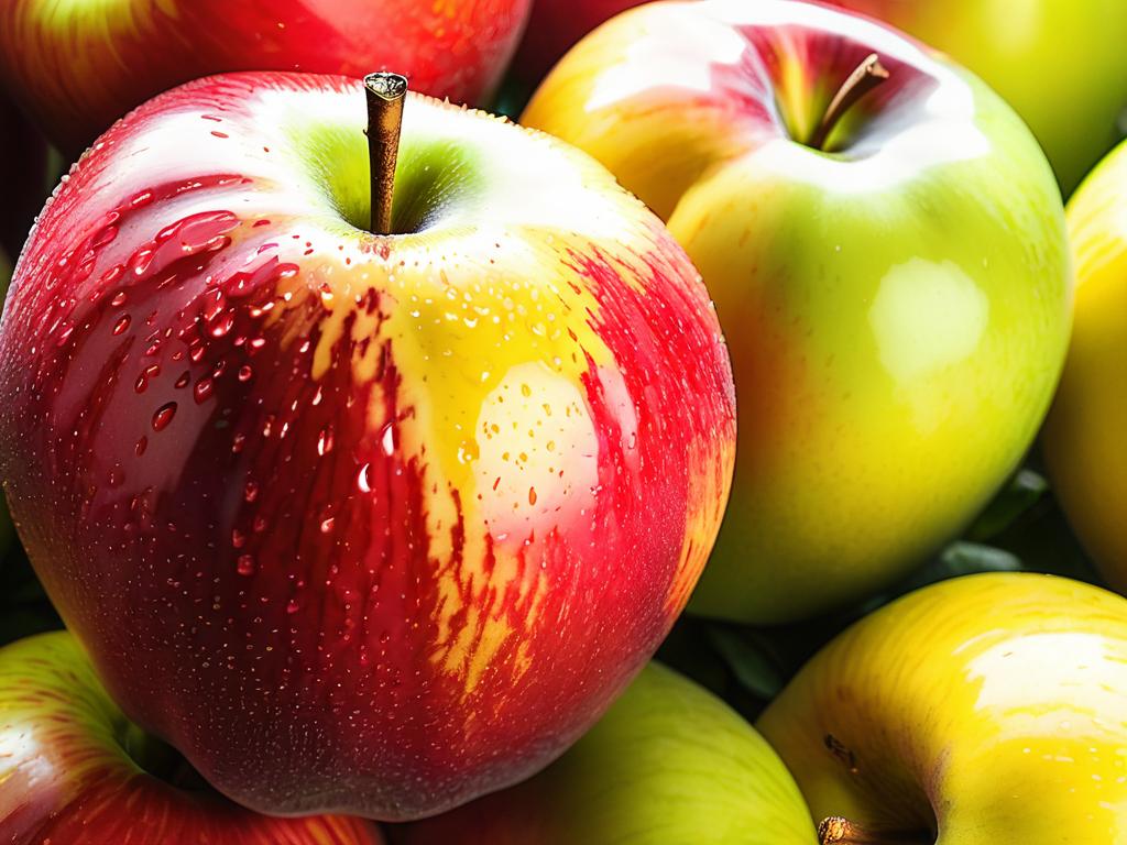 Крупный план двух спелых яблок Пепин с желтой кожицей и красным румянцем