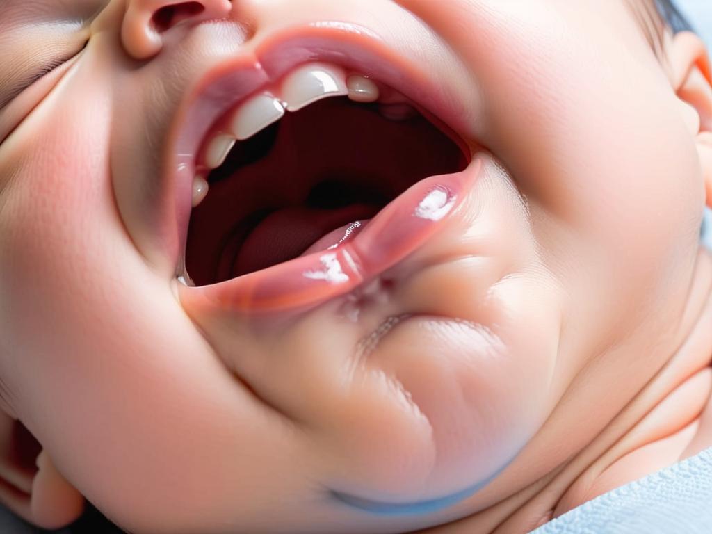 Крупный план лица новорожденного с открытым ртом во время икоты
