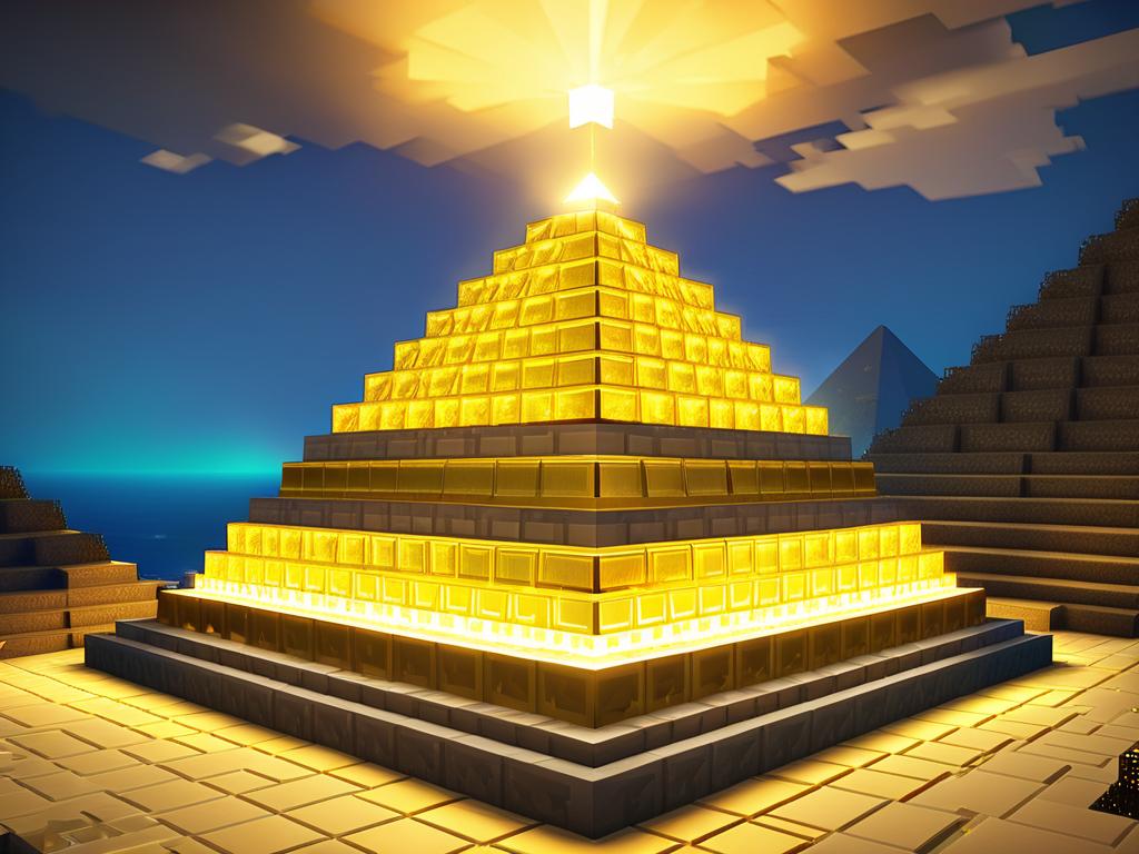 Пирамида из золотых блоков с маяком в Майнкрафт