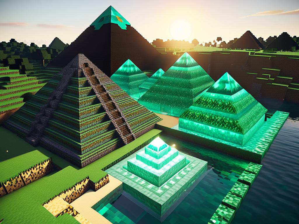 Использование алмазов и изумрудов для пирамиды маяка в Майнкрафт