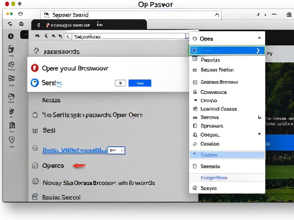 Открытое меню настроек браузера Opera с подсвеченным разделом Пароли