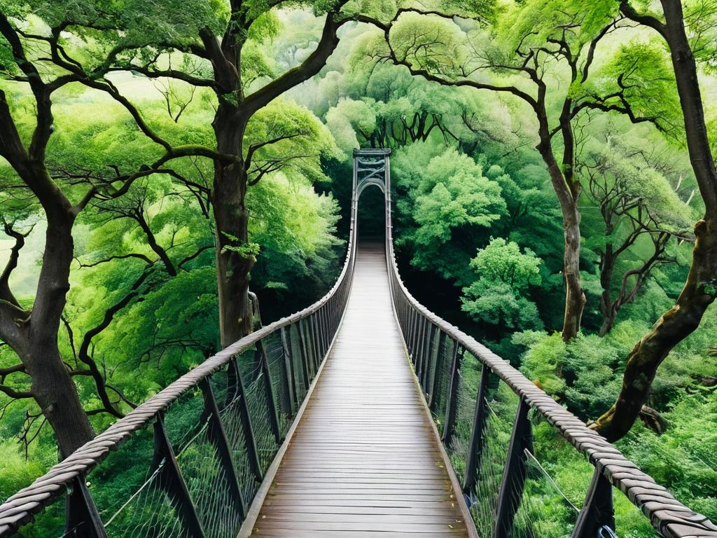 Длинный извилистый мост среди деревьев