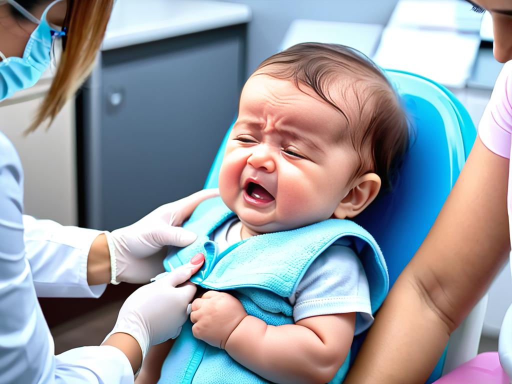 Плачущий ребенок делает прививку у педиатра