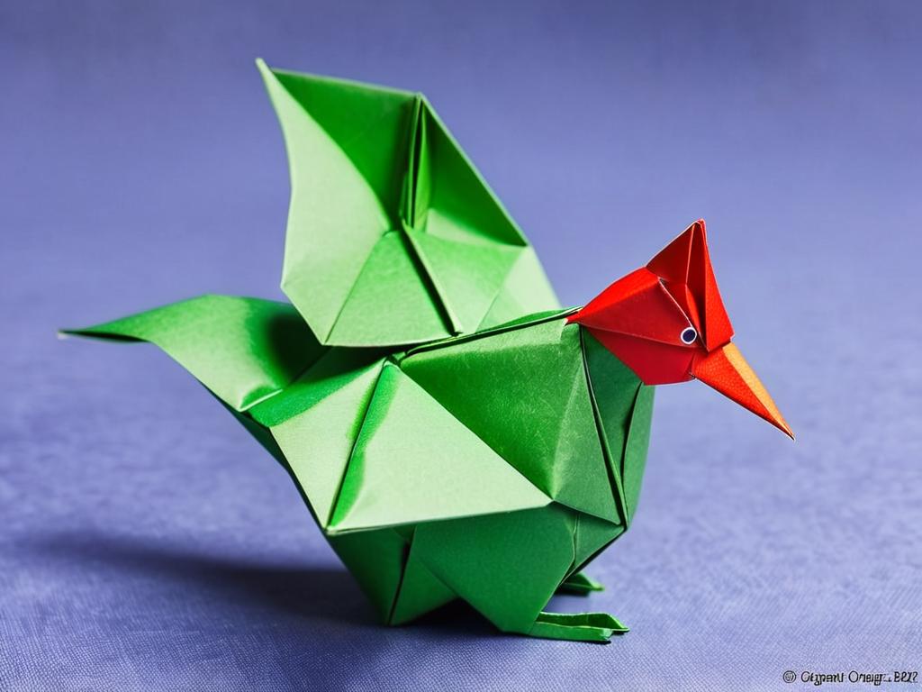 Оригами птица счастья с иероглифом удачи