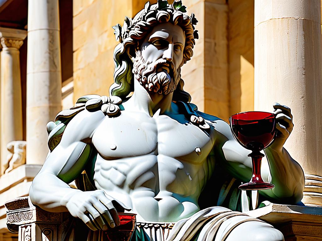 Скульптурное изображение Диониса с кубком вина, иллюстрирующее возвышающую силу вина в греческой