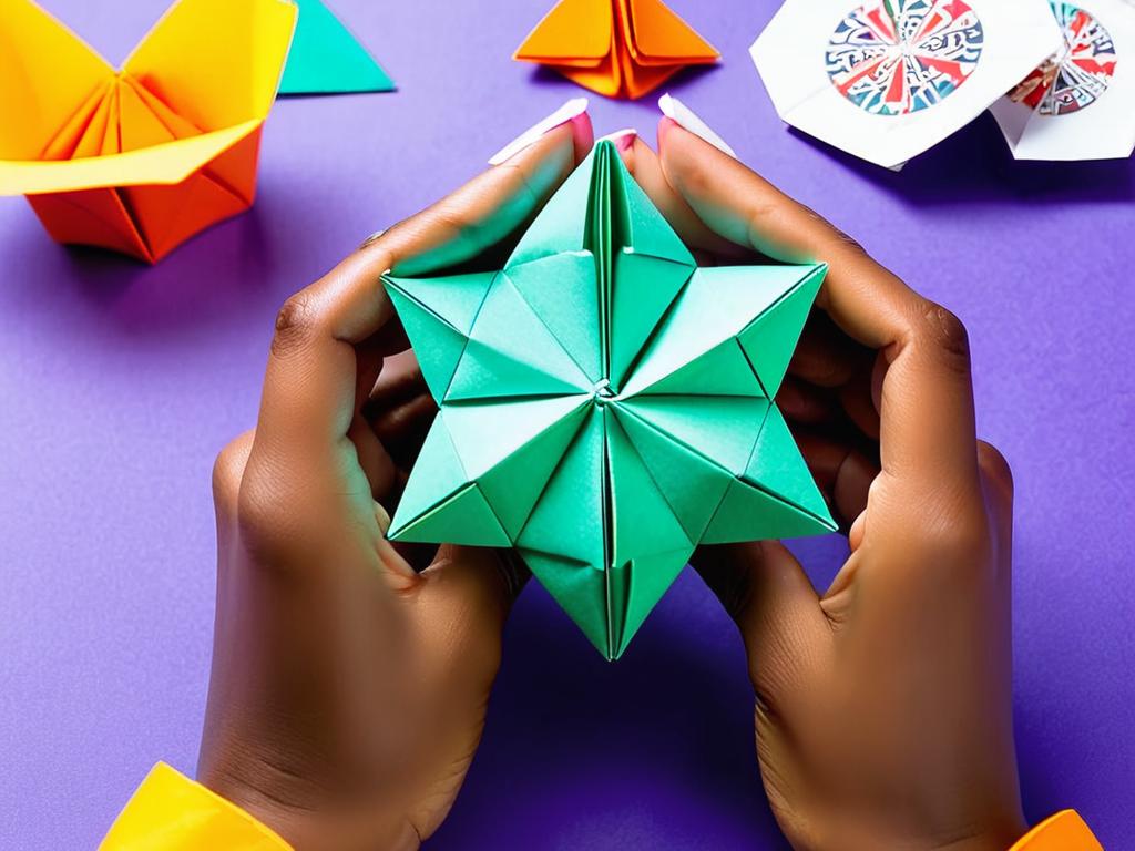 Крупный план женских рук, открывающих волшебного предсказателя судьбы оригами