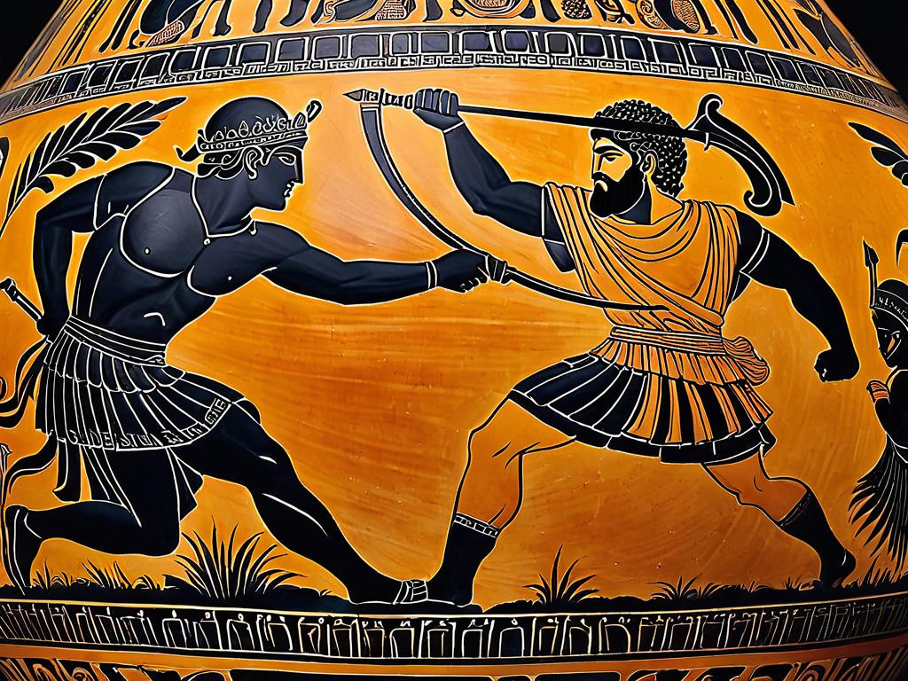Древнегреческая ваза, изображающая Тесея, сражающегося с разбойником Прокрустом