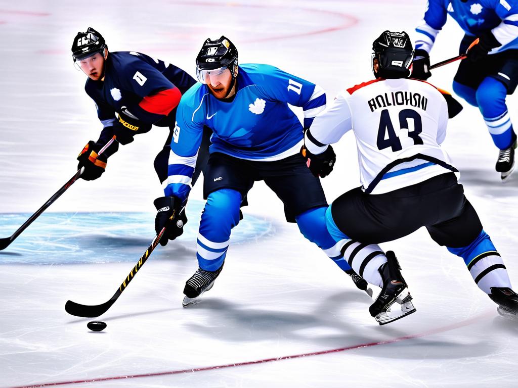 Хоккеисты борются за шайбу на Олимпийском матче