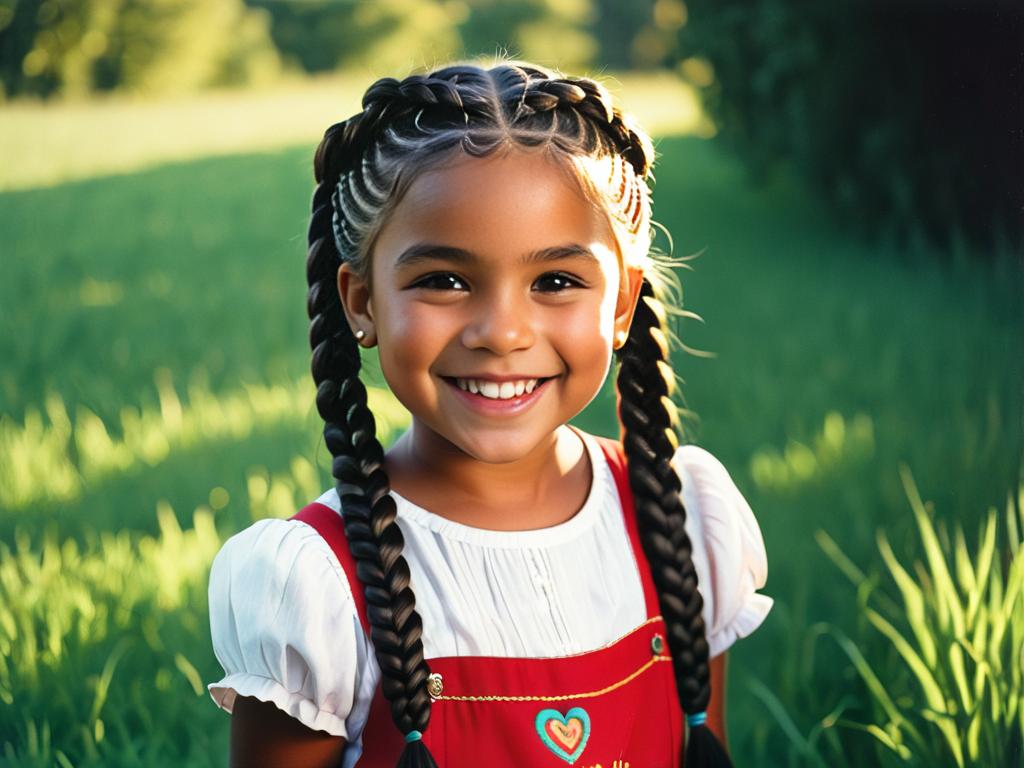 Детское фото улыбающейся девочки с косичками