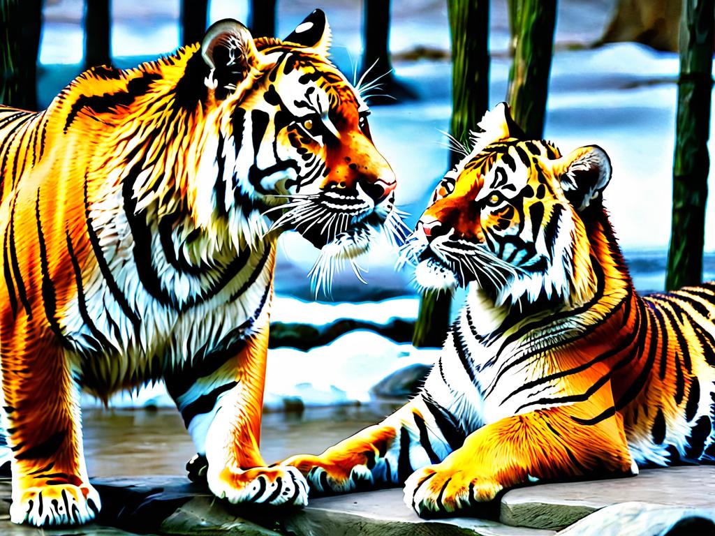 Семья тигров в Московском зоопарке