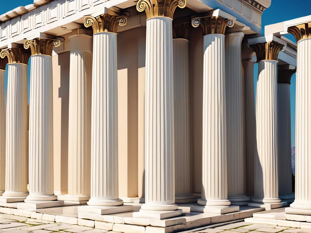 Древнегреческие храмовые колонны в дорическом ордере простой капителью и без базы