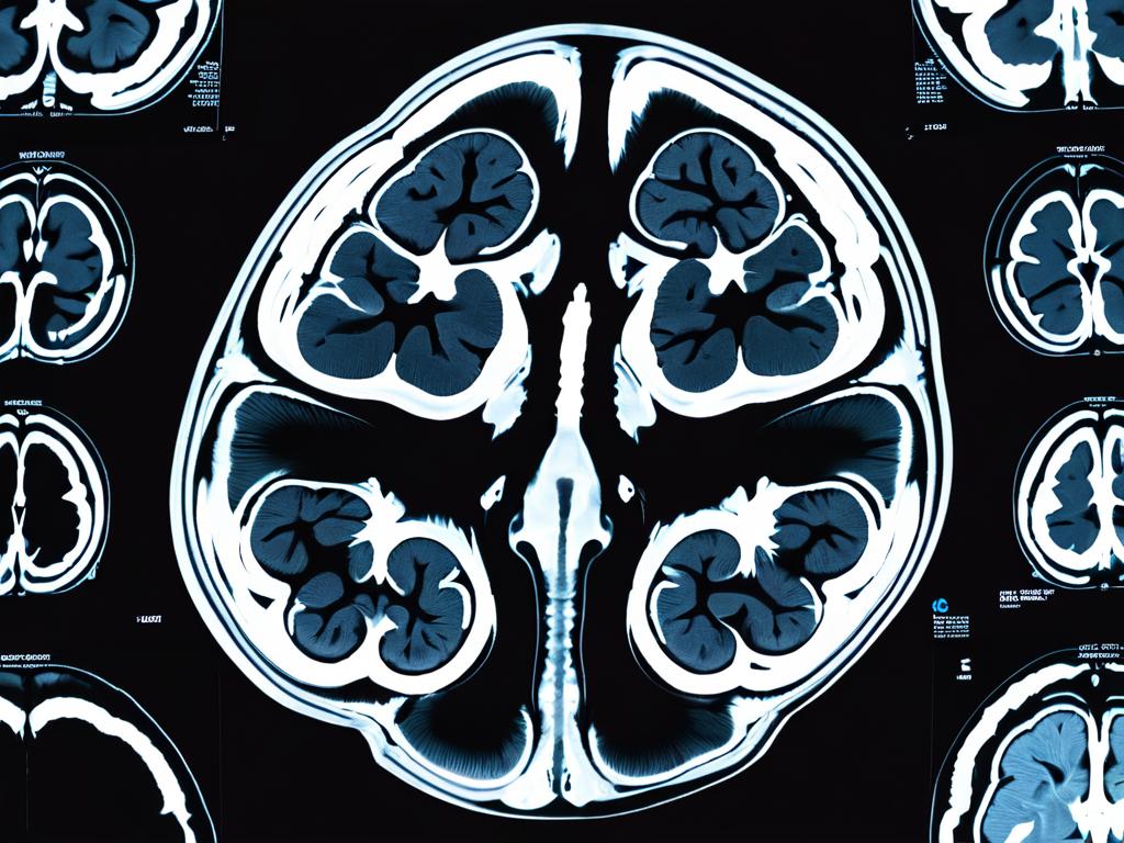 Снимок КТ мозга демонстрирует уменьшение объема мозга