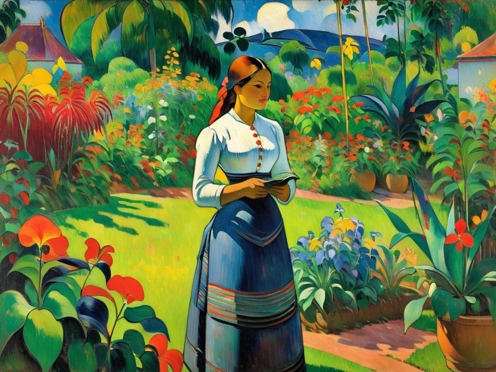 Гоген импрессионистическая картина женщина в саду