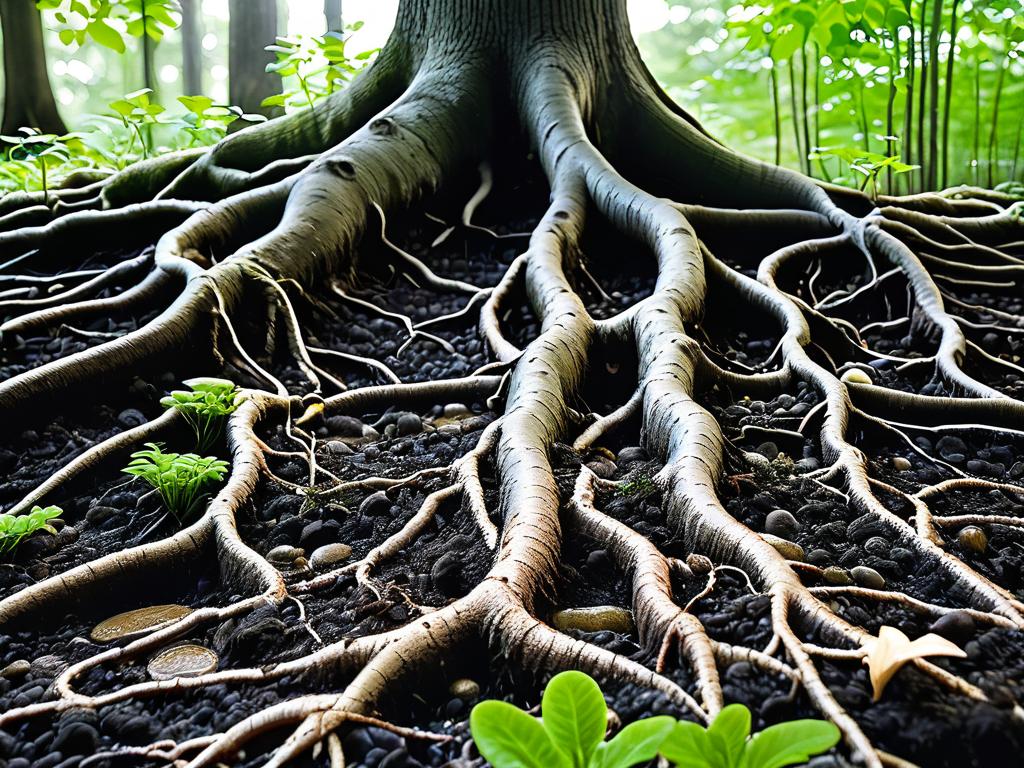 Микоризные грибы, растущие симбиотически с корнями деревьев в почве