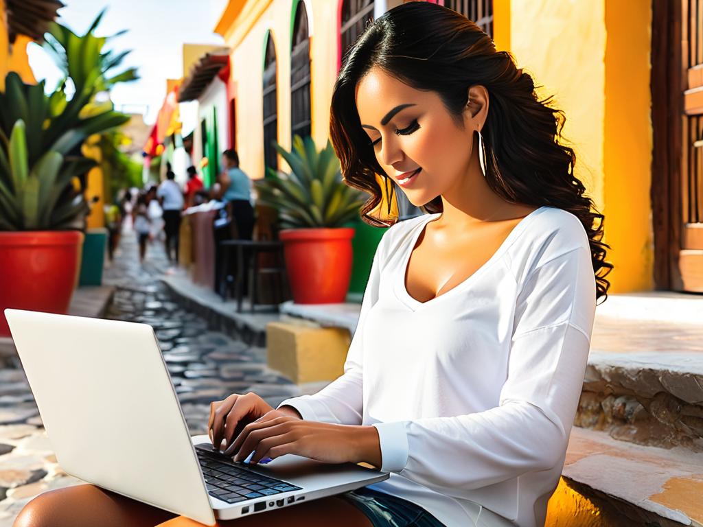 Женщина заполняет электронную анкету для получения разрешения на въезд в Мексику.