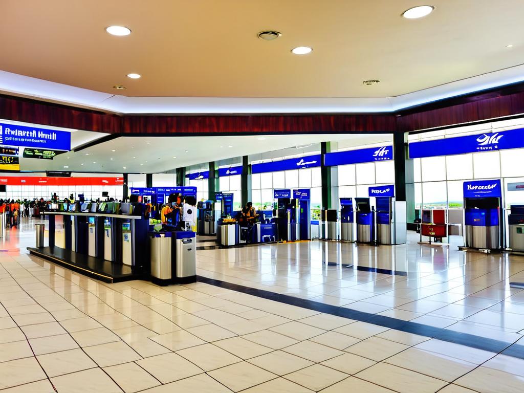 Интерьер зала отправления аэропорта Пхукета со стойками регистрации