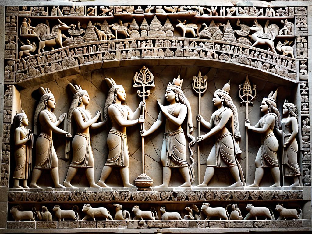 Анимистические ритуалы, изображенные на древних каменных резных изображениях