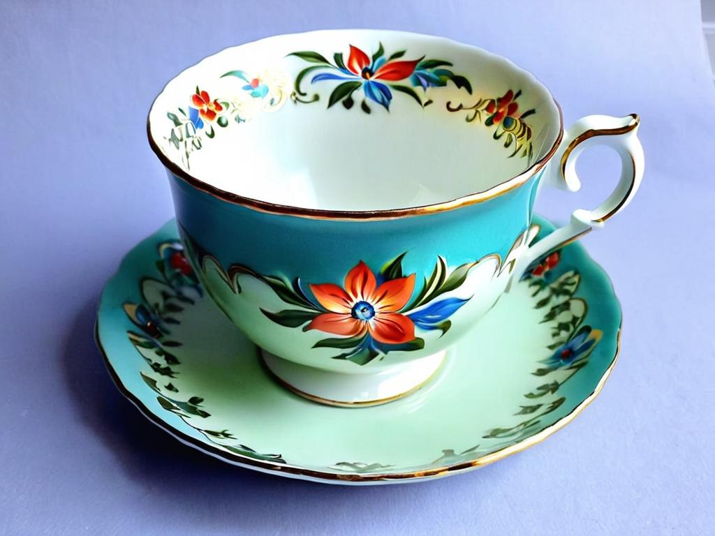 Старинная русская фарфоровая чашка с цветочным орнаментом