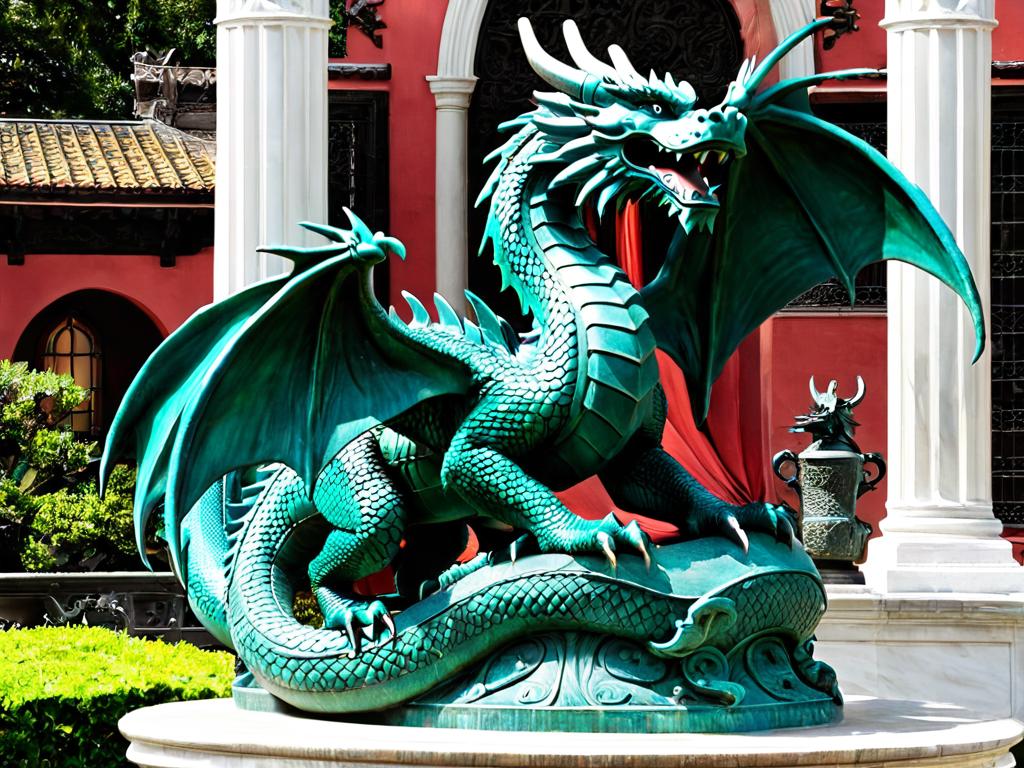 Скульптура дракона на постаменте