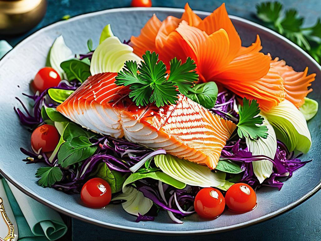 Салат с красной рыбой и пекинской капустой отлично подходит для весеннего рациона