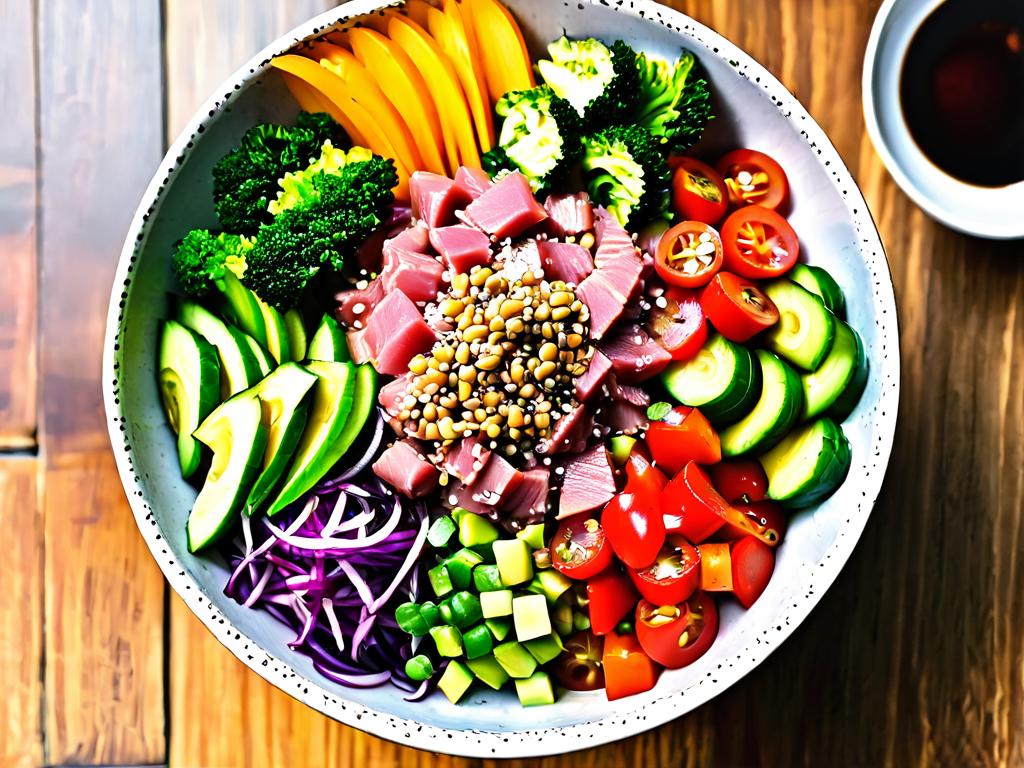 Тарелка поке с тунцом и овощами