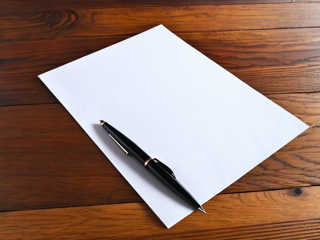 Чистые бумажные документы и ручка на деревянном столе