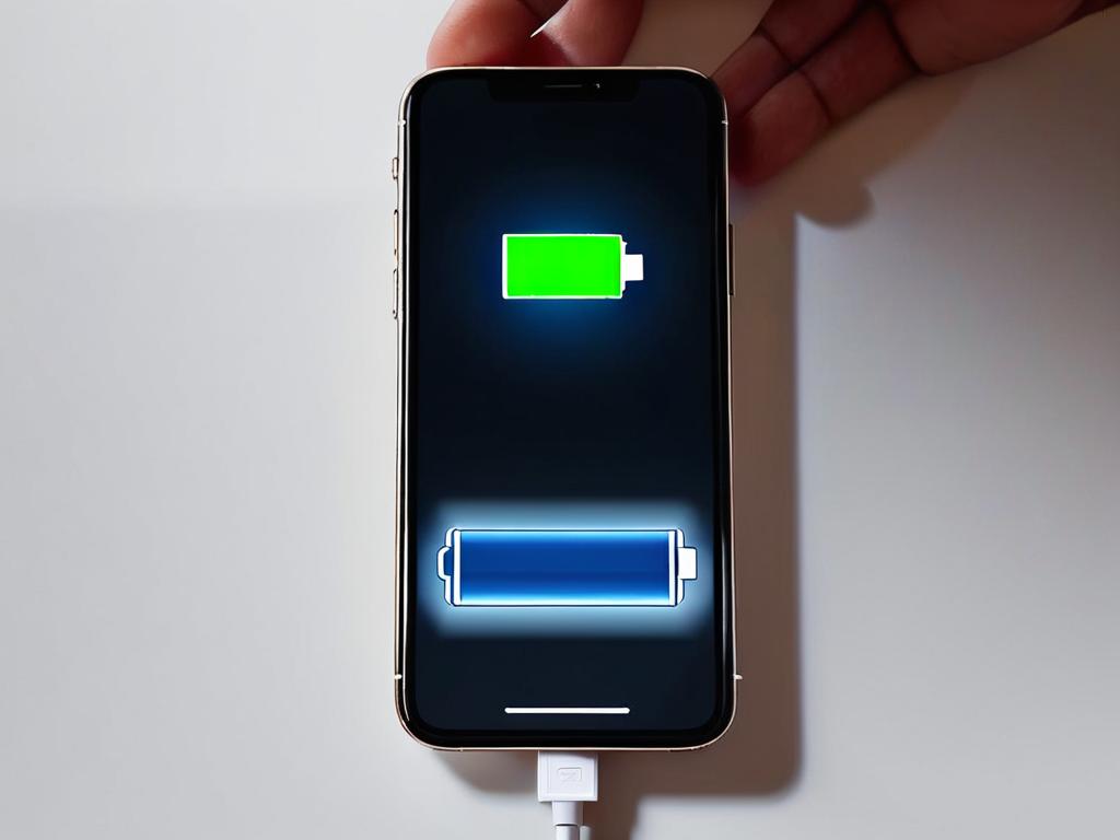 Зарядка айфона с изображением на экране полностью разряженной батареи
