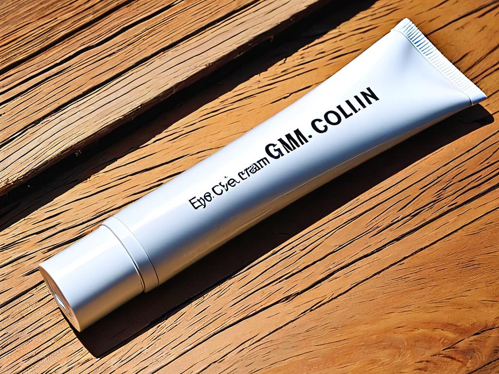 Тюбик G.M. Collin Eye Cream на деревянном фоне.