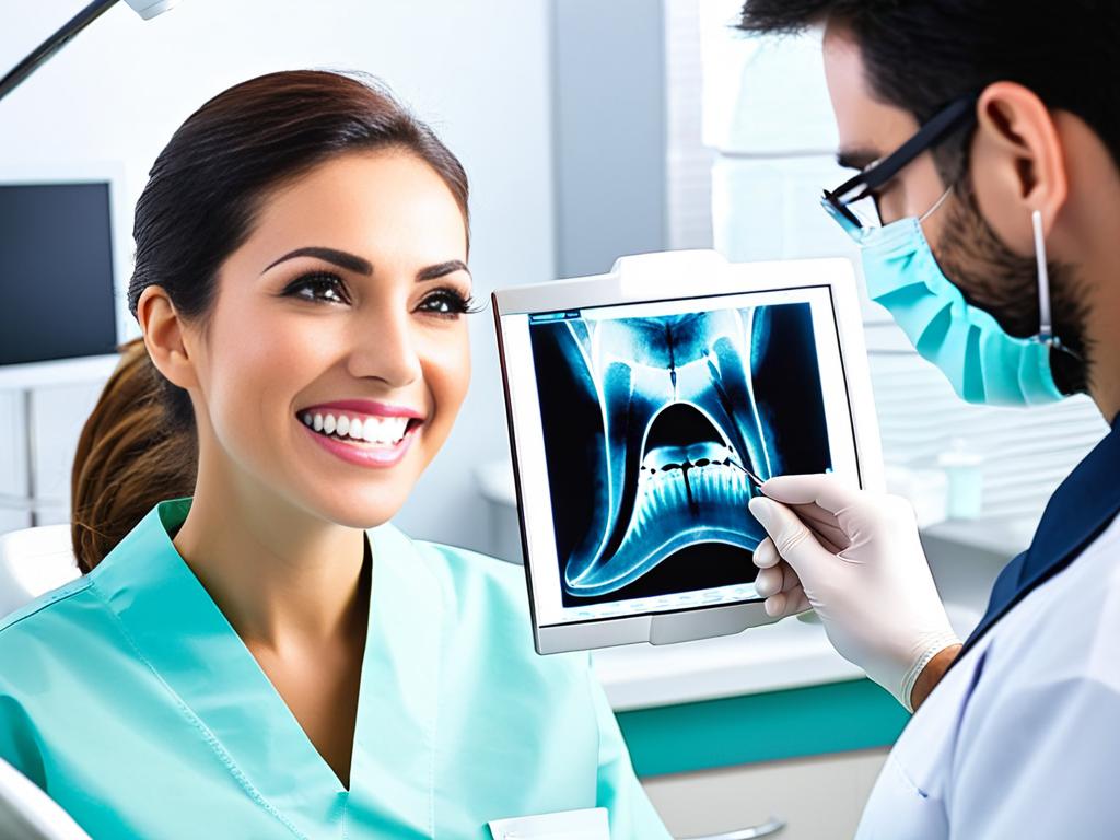 Стоматолог изучает рентген зубов пациента