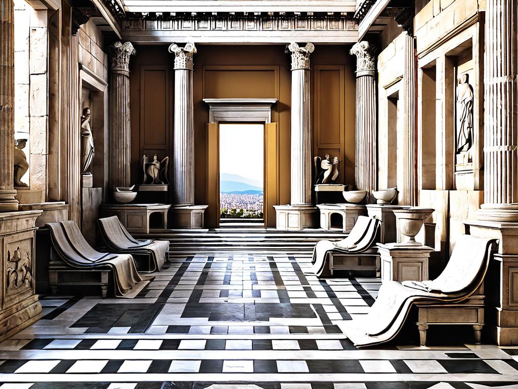 Интерьер Академии Платона в древних Афинах, где изучалась и преподавалась философия