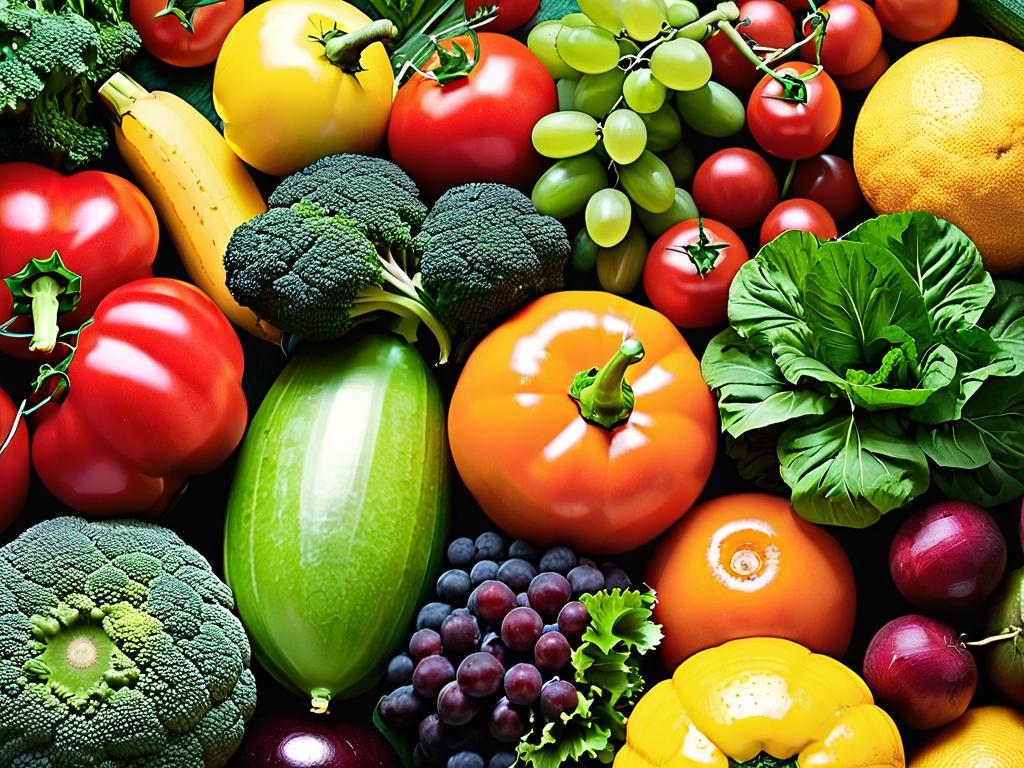 Разнообразные свежие овощи и фрукты