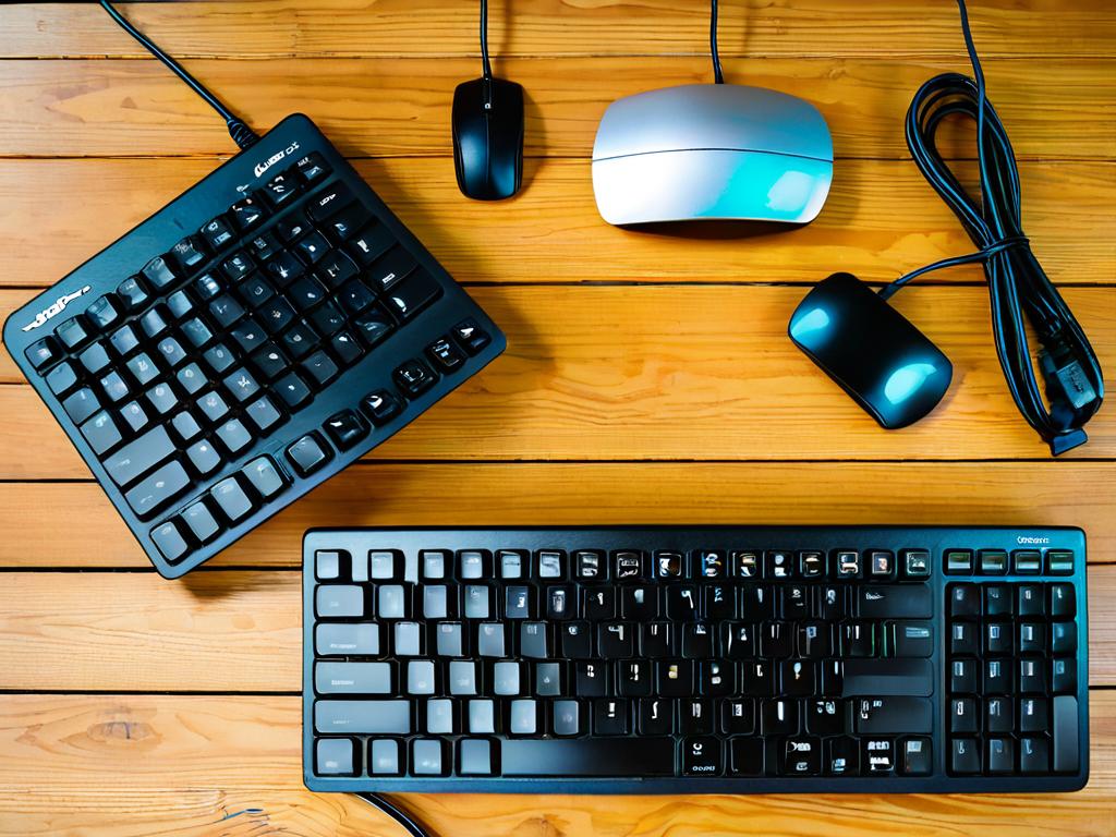 Разные типы компьютерных клавиатур на деревянном столе