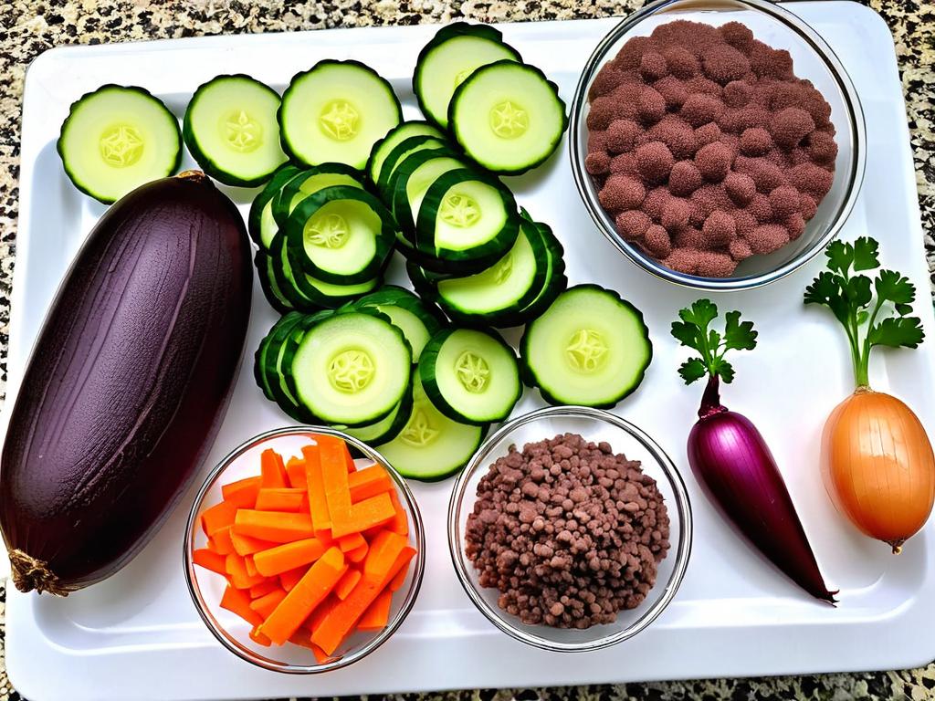 Ингредиенты для салата - куриная печень, морковь, огурцы и лук