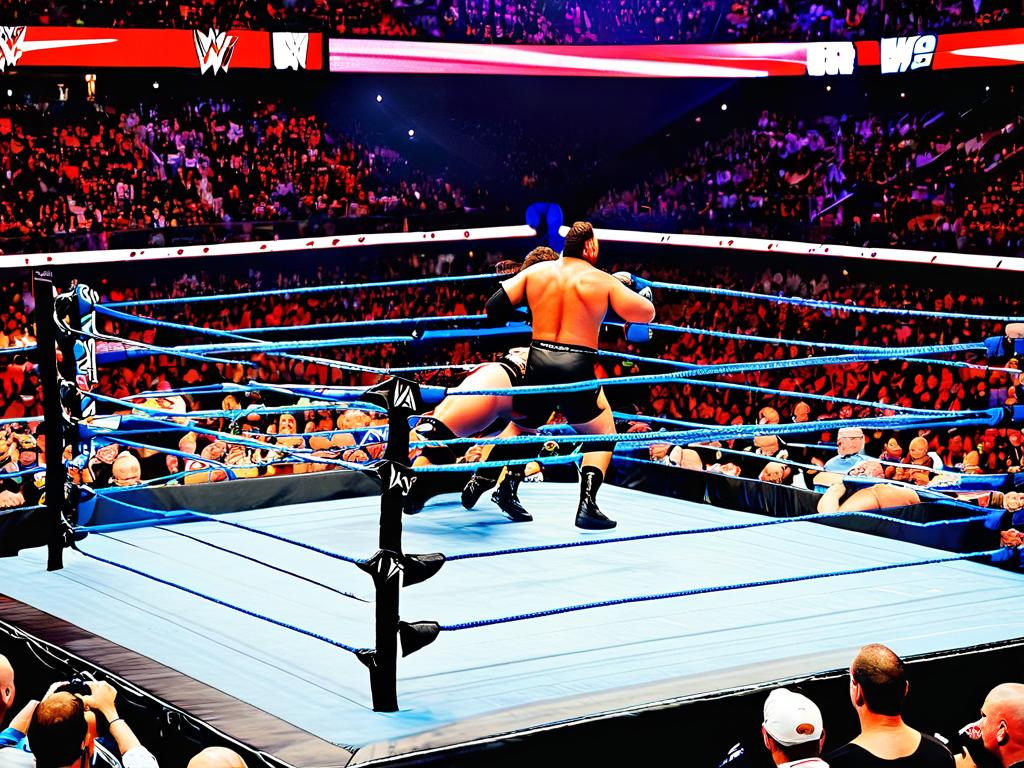 Рестлинговый поединок WWE в самом разгаре на ринге