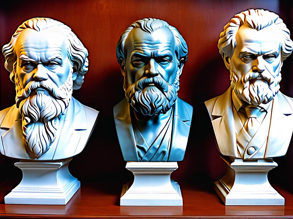 Бюсты Сократа, Вольтера и Ницше – философы разных эпох