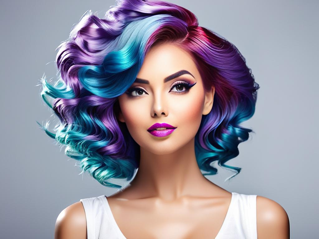 Женщина с красиво уложенными цветными волосами. Концепция ухода за волосами.