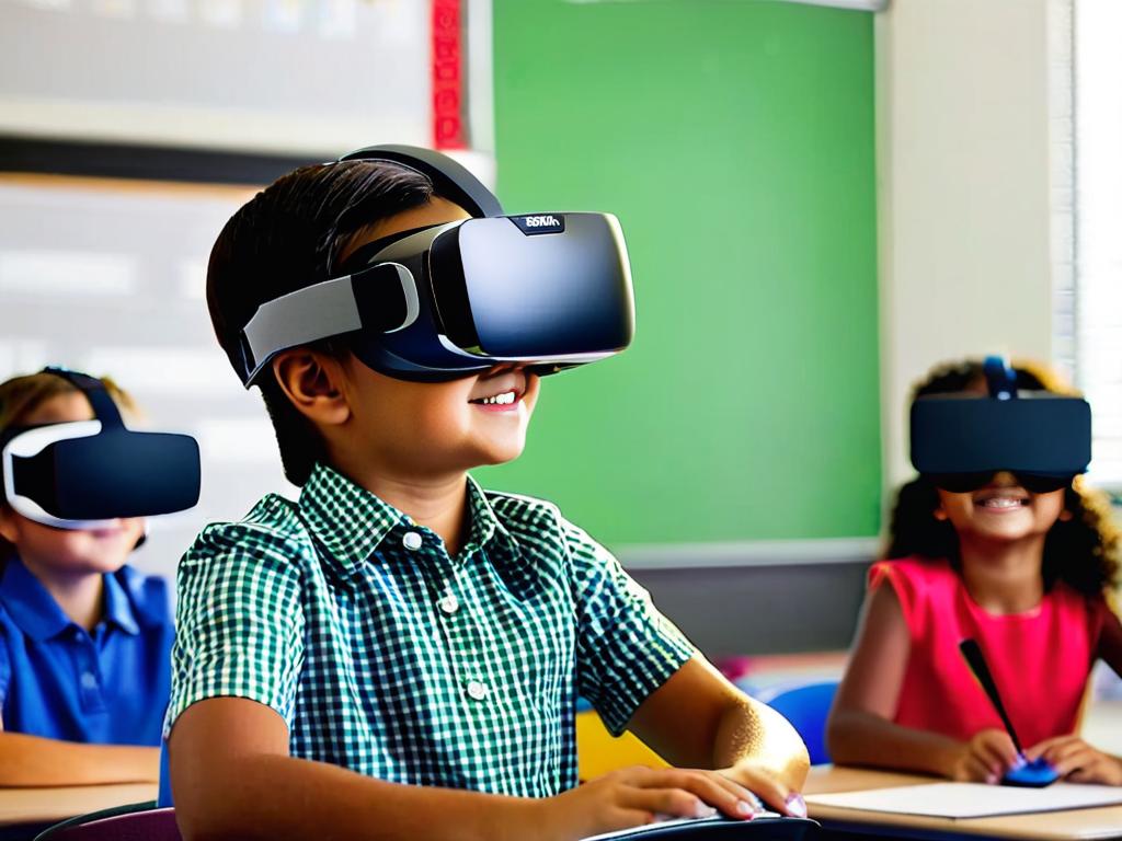 Учитель использует очки виртуальной реальности в классе