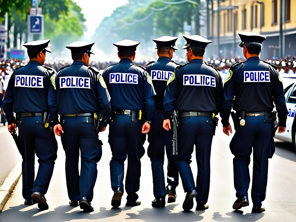 Фото, демонстрирующее как социальные институты, такие как полиция, навязывают социальный порядок