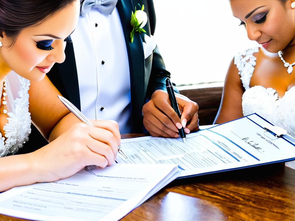 Жених и невеста заполняют бланки на регистрацию брака