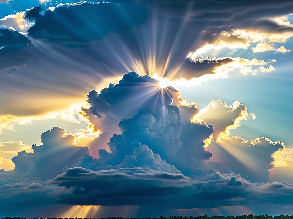 Луч света пробивается сквозь облака, символизируя вспышку вдохновения