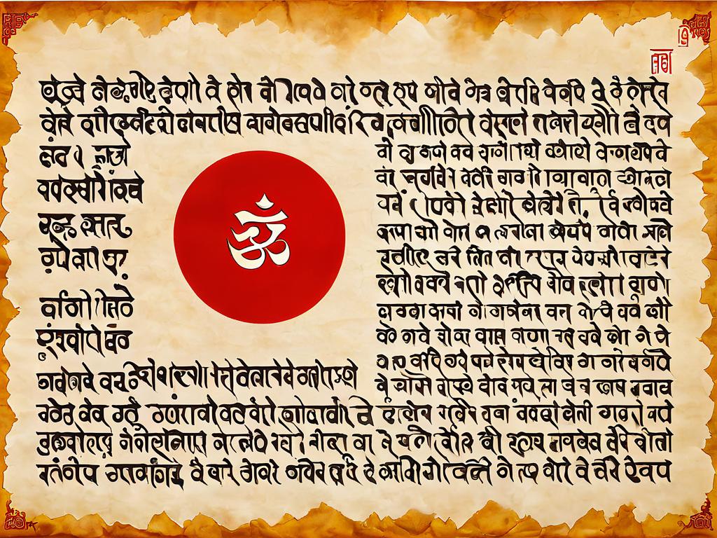 Мантра написана на пергаменте санскритскими буквами