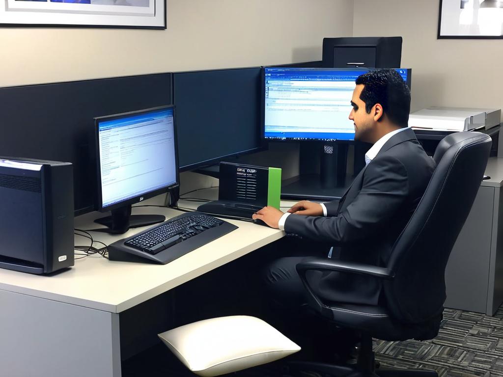 Человек пользуется компьютером в офисе МФЦ