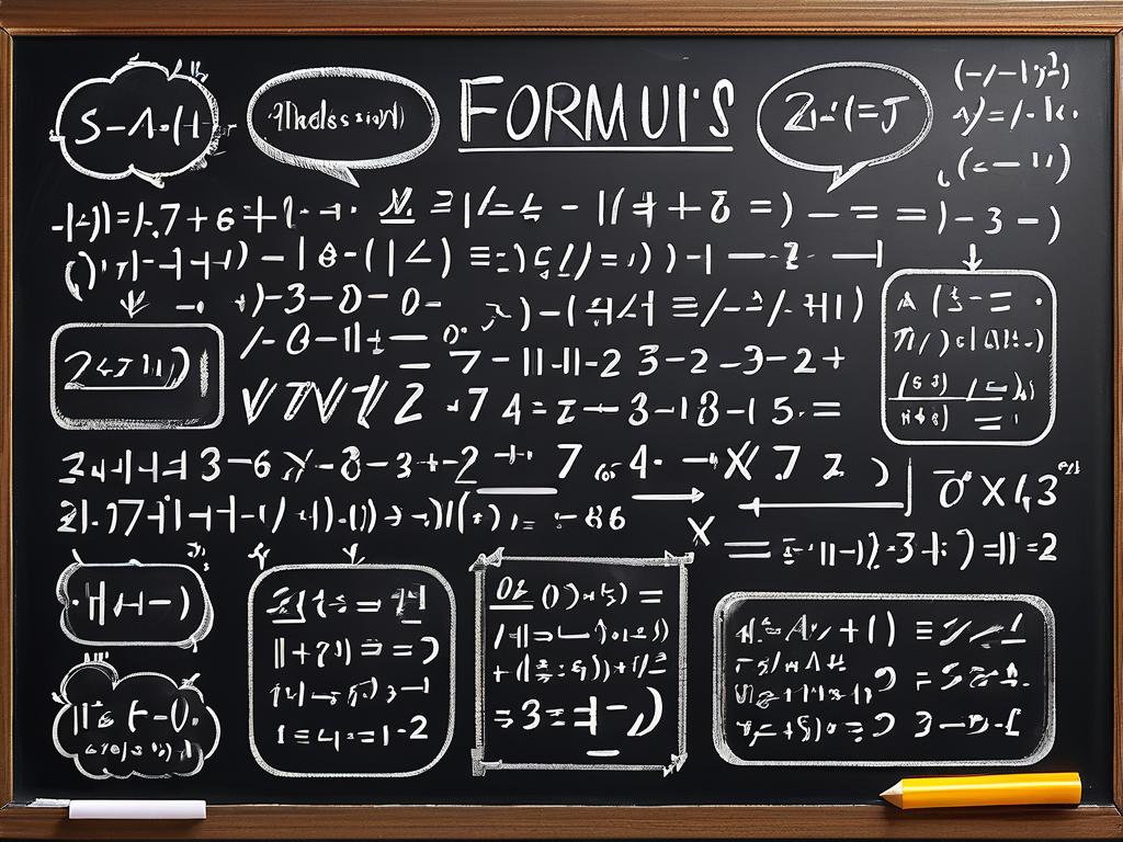 Математические уравнения и формулы на школьной доске как пример иллюстрации для задания ИИ по