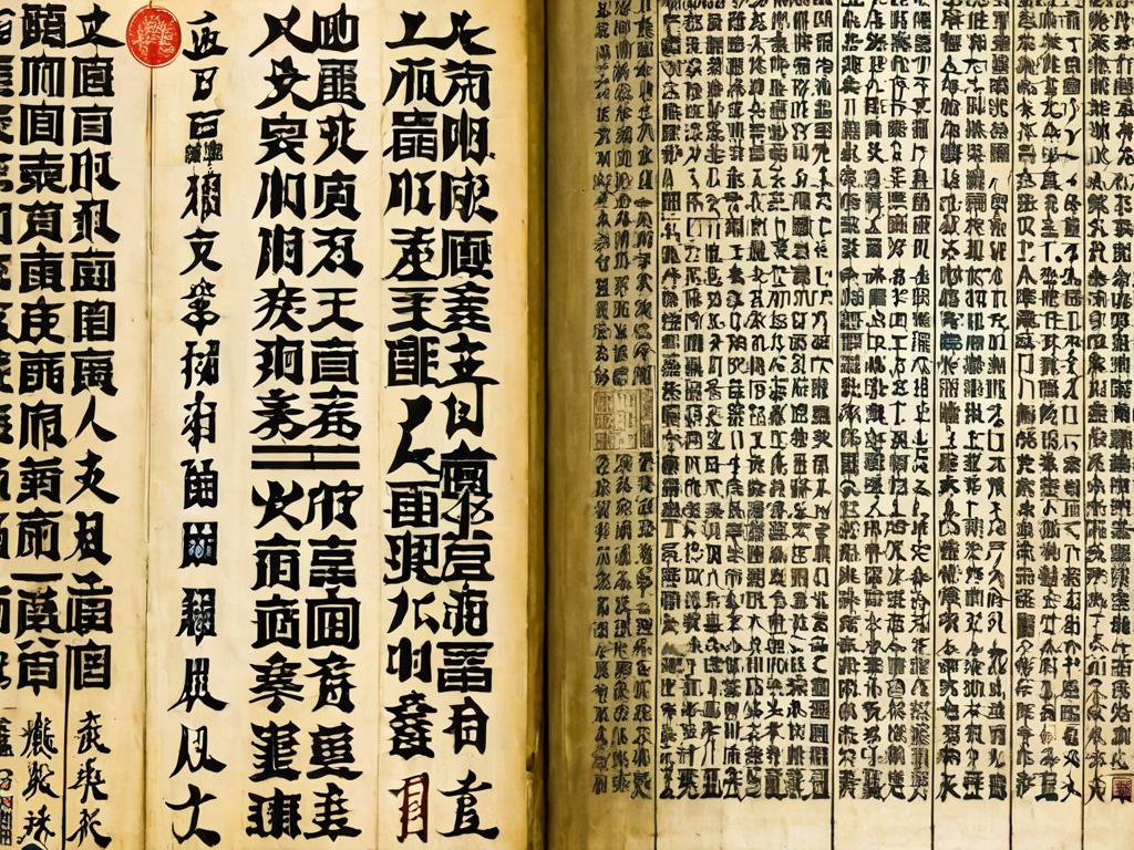 Старая книга с китайскими иероглифами на страницах